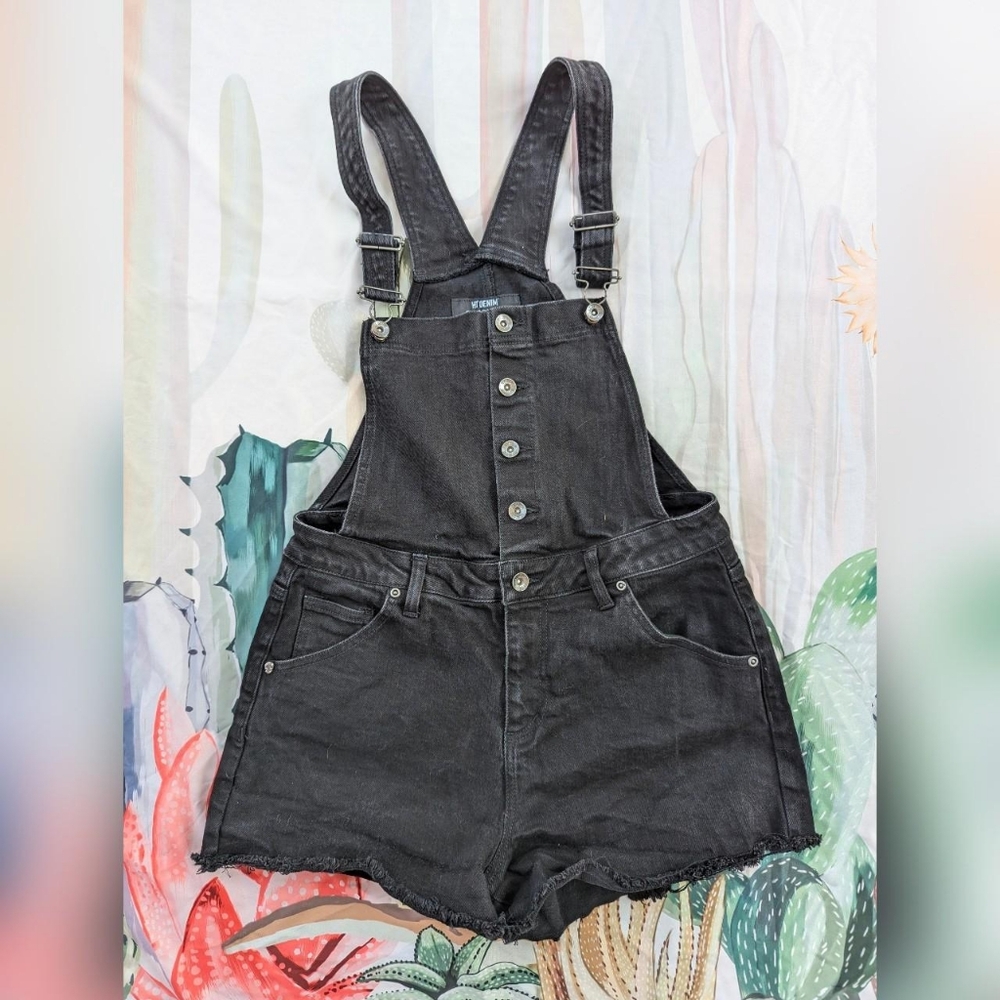 Hot Topic Denim Black Button-Front Shortalls - image 1